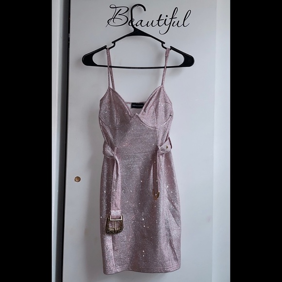 Pink Glitter Strappy Belt Detail Bodycon Dress from PLT Pink Glitter Strappy Belt Detail Bodycon Dress from PLT